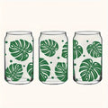 Montsera Leaf Glass Cup with Lid & Straw