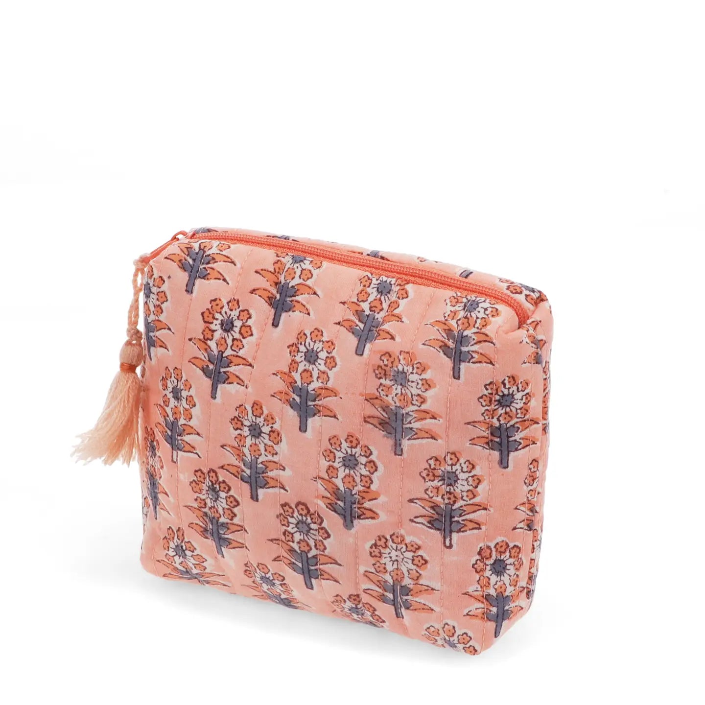Peach Quilted Cosmetic Pouch