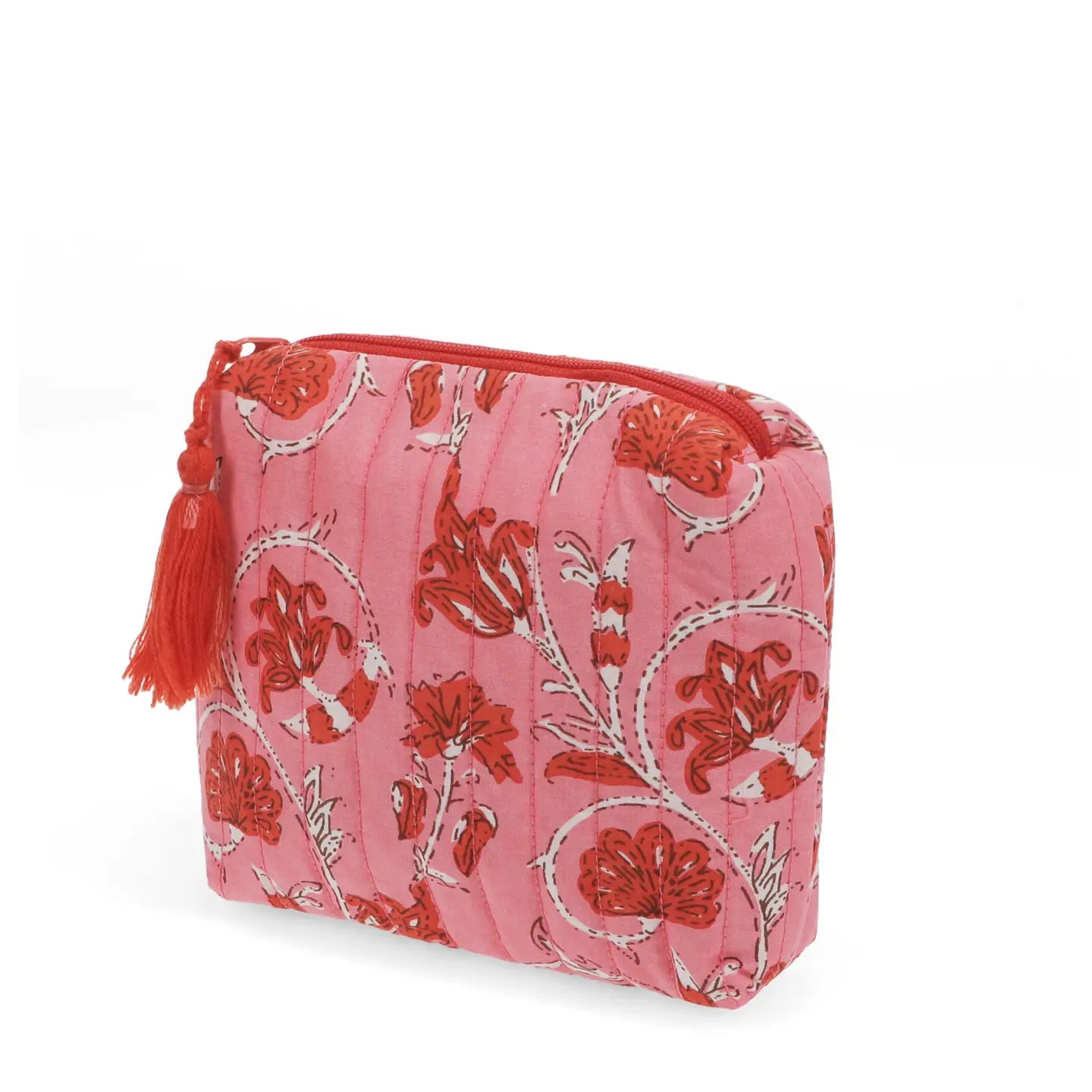 Peachy Red Quilted Cosmetic Pouch
