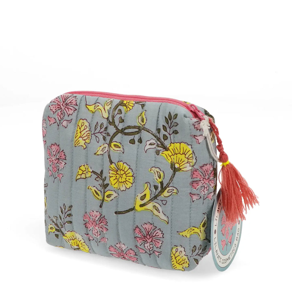 Blue Quilted Cosmetic Pouch