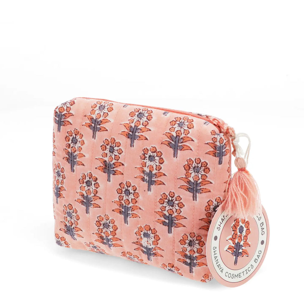 Peach Quilted Cosmetic Pouch