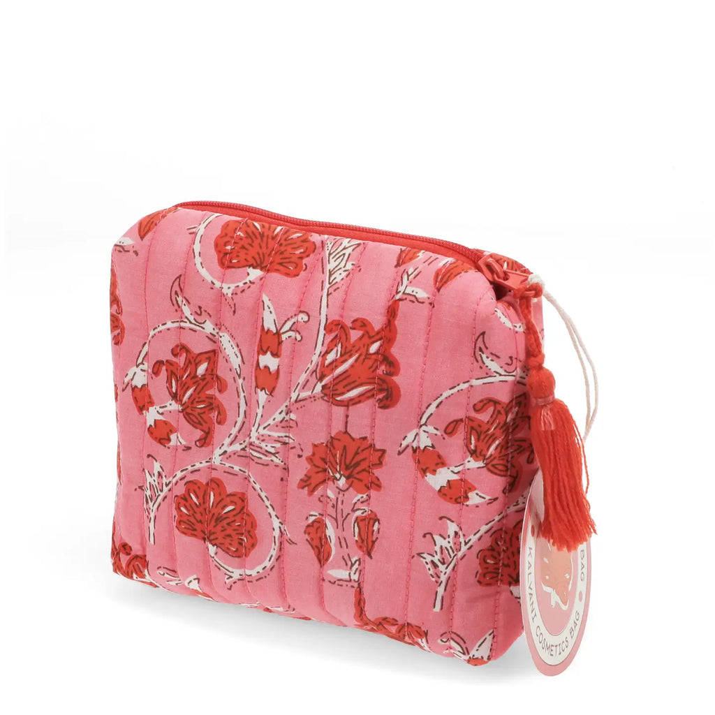 Peachy Red Quilted Cosmetic Pouch