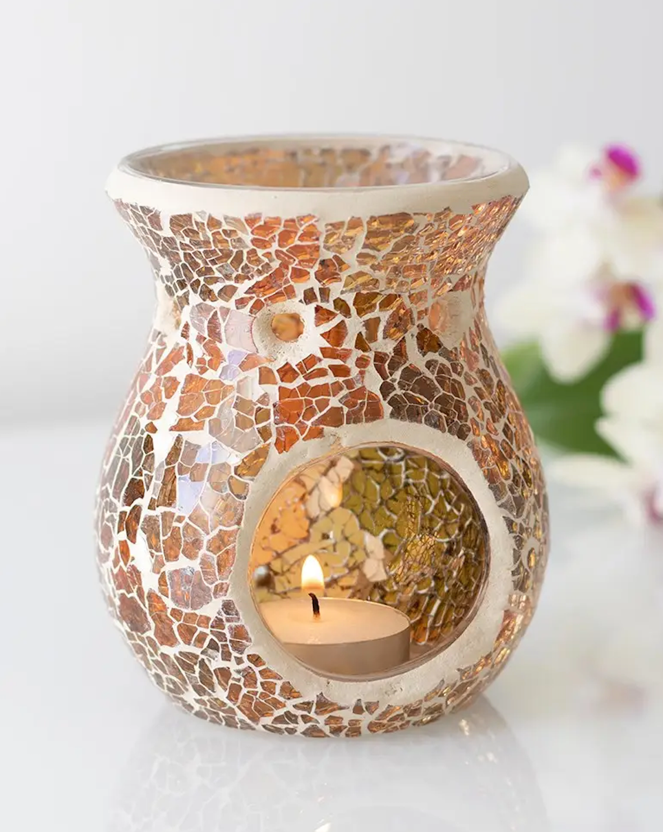 Golden Brown Crackle Oil Burner & Wax Melt Warmer