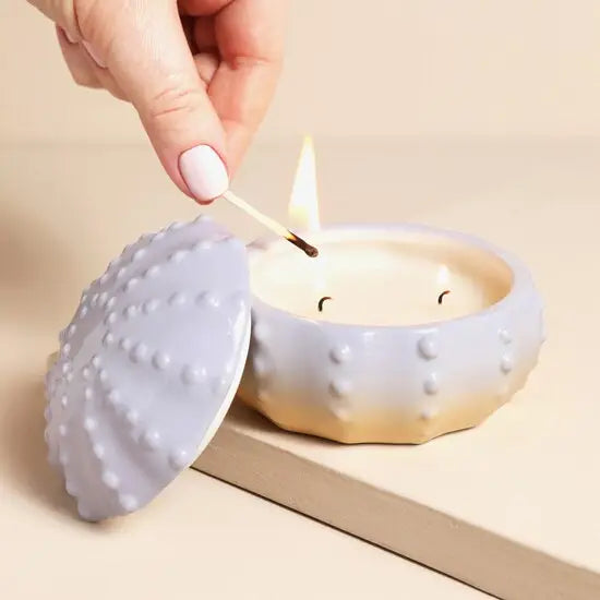 Ceramic Ombre Sea Urchin Lavender Candle