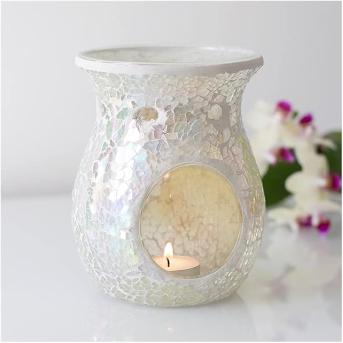 White Iridescent Crackle Oil Burner & Wax Melt Warmer